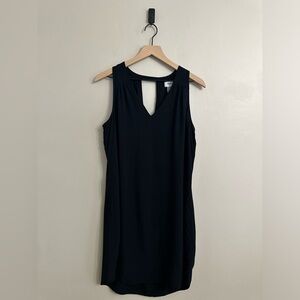 Old Navy black v-neck tank dress, notch back, non-stretch, L tall